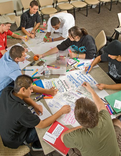 Students studying in classroom